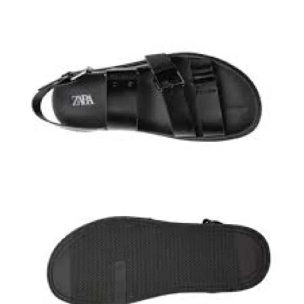 NWT. Zara Man Black Faux Leather Strapped Sandals. Size 8.
